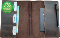 Travelers Notebook Cover A5 Dark Brown Genuine Leather with Pockets Card Slots