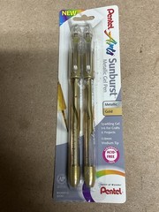 Pentel Sunburst Metallic Gel K908BP2X Gold Gel Ink Pens, Pack of 2