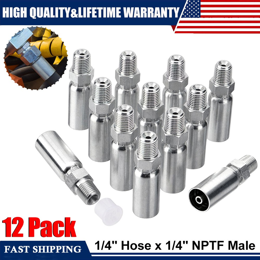 12 Pack Hydraulic Hose Fittings, 1/4″ I.D. Hose x 1/4″ NPTF Male with Protection