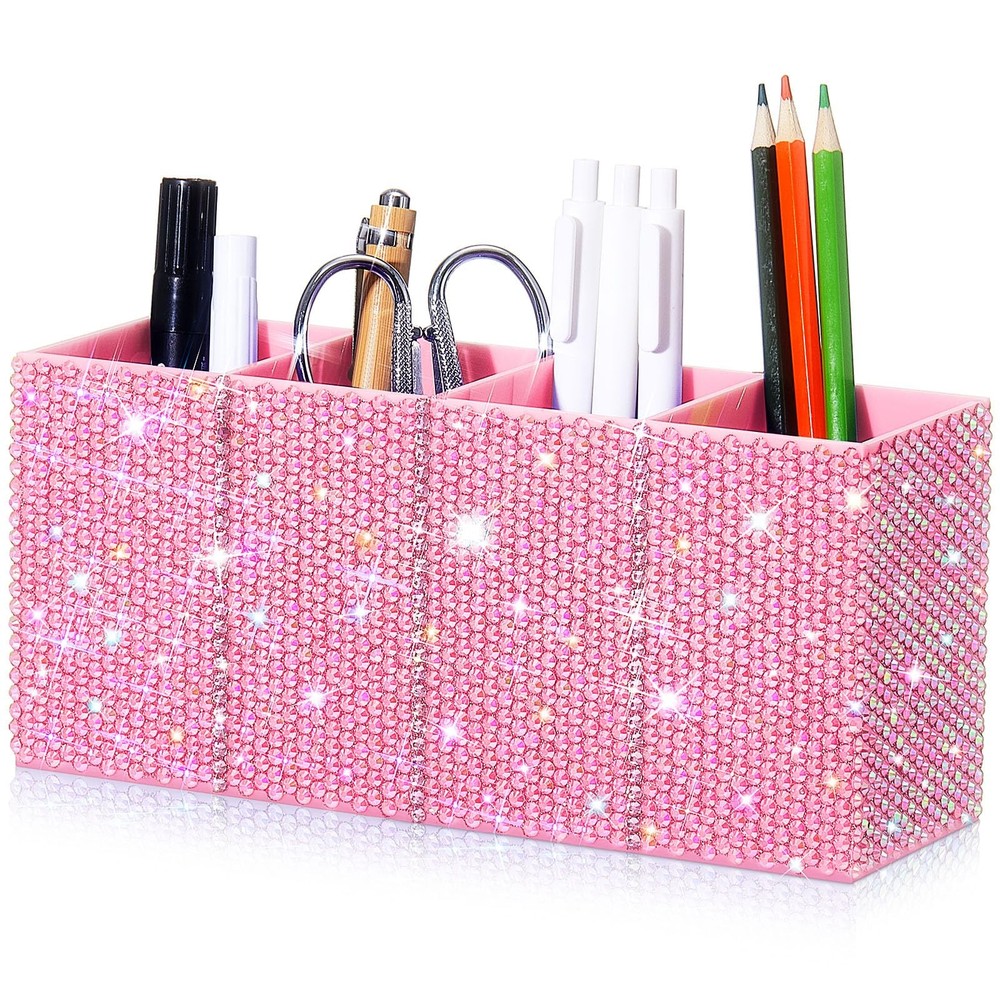 Bling Desk Organizer for , Rhinestone Pen Makeup Brush Holder, Girly Desk Org…