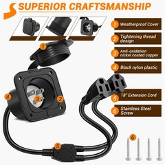 15Amp 125V AC Port​​ Plug Power Inlet, w/Dual 18-Inch Extension Y Splitter Cable