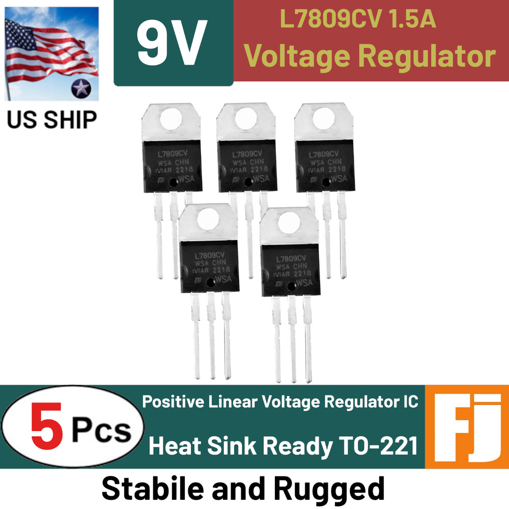 5PCS L7809CV | 3 Pin Positive Voltage Regulator | 9V 1.5A TO-220 | US Ship