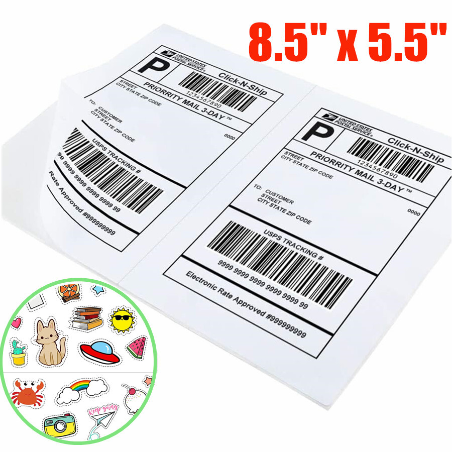 50x 8.5×5.5 Half Sheet Shipping Labels Adhesive Mailing Stickers – Laser Ink Jet