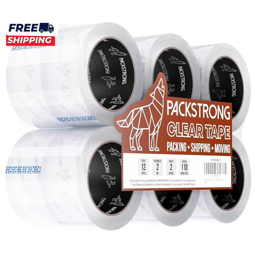 Industrial Grade Clear Packing Tape 12 Rolls 110 Yards per Roll 2″ Wide X 2 Mil