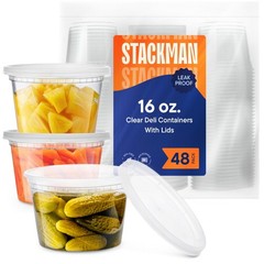 Stack Man Deli Containers with Lids [48 Sets – 16 16 oz. – [48-Pack], Clear