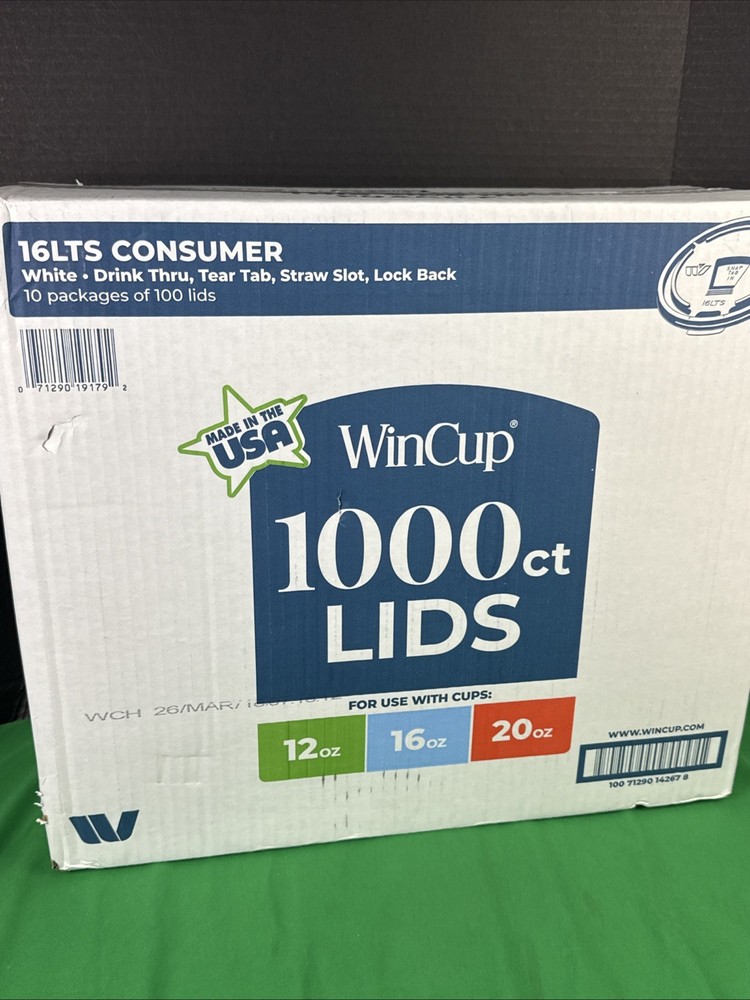 Wincup Translucent Plastic Lids with Straw Slot 1000 Ct for 12 16 & 20 Oz 16LTS