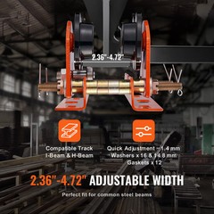 VEVOR Electric Hoist Manual Trolley 1100 lbs/0.5T 2.36″-4.72″ I-Beam Adjustable