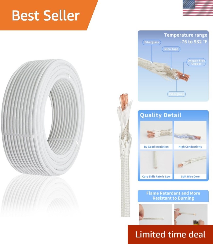 14 Gauge High Temperature Wire 16.4Ft, -76-932 ℉ 14 AWG Mica Fiberglass Elect…