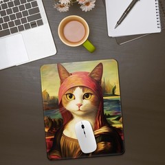 NiHome Oil Painting Mouse Pad for Work and 10.2L x 8.2W inches, Mona Lisa Cat