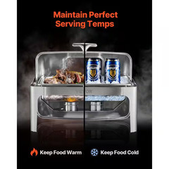 Roll Top Chafing Dish Buffet Complete Set, 9 Qt. 1-Pack Stainless Steel Chafer w