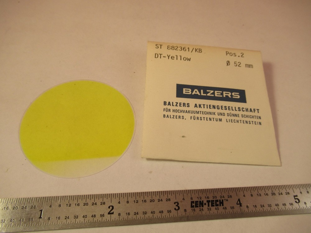 OPTICAL FILTER YELLOW BALZERS VERY THIN LIECHTENSTEIN OPTICS AS PICTURED 84-B-53