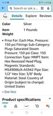 10 Magnetic Pipe Plug 1/2″ NPT 3/8″ Hex Recessed Steel Male NPT .610″ NEW 5/8″L