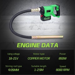 850W Cordless Concrete Vibrator With Battery with 5ft Φ35mm Shaft Rod 6000 RPM