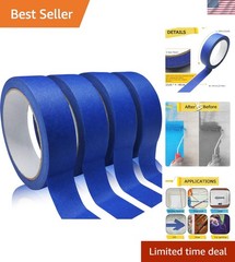 Multi-Purpose Blue Masking Tape – 4 Rolls No Residue for Easy Painting & Crafts
