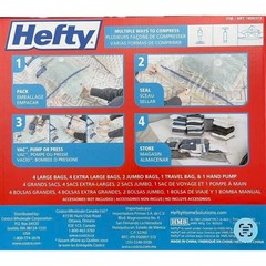 Hefty 12 Piece Shrink-Pak Combo, 11 Bags(4L, 4XL, 2 Jumbo, 1 Travel) + Hand Pump