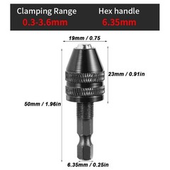 Keyless Drill Chuck 14 Hex Shank Adapter 0.3-3.6mm Quick Change Impact Driver