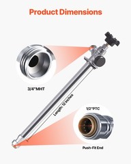 VEVOR 12 in Frost-Free Sillcock 1/2″ PTC x 3/4″ MHT Hose Bibb Anti-Siphon Valve