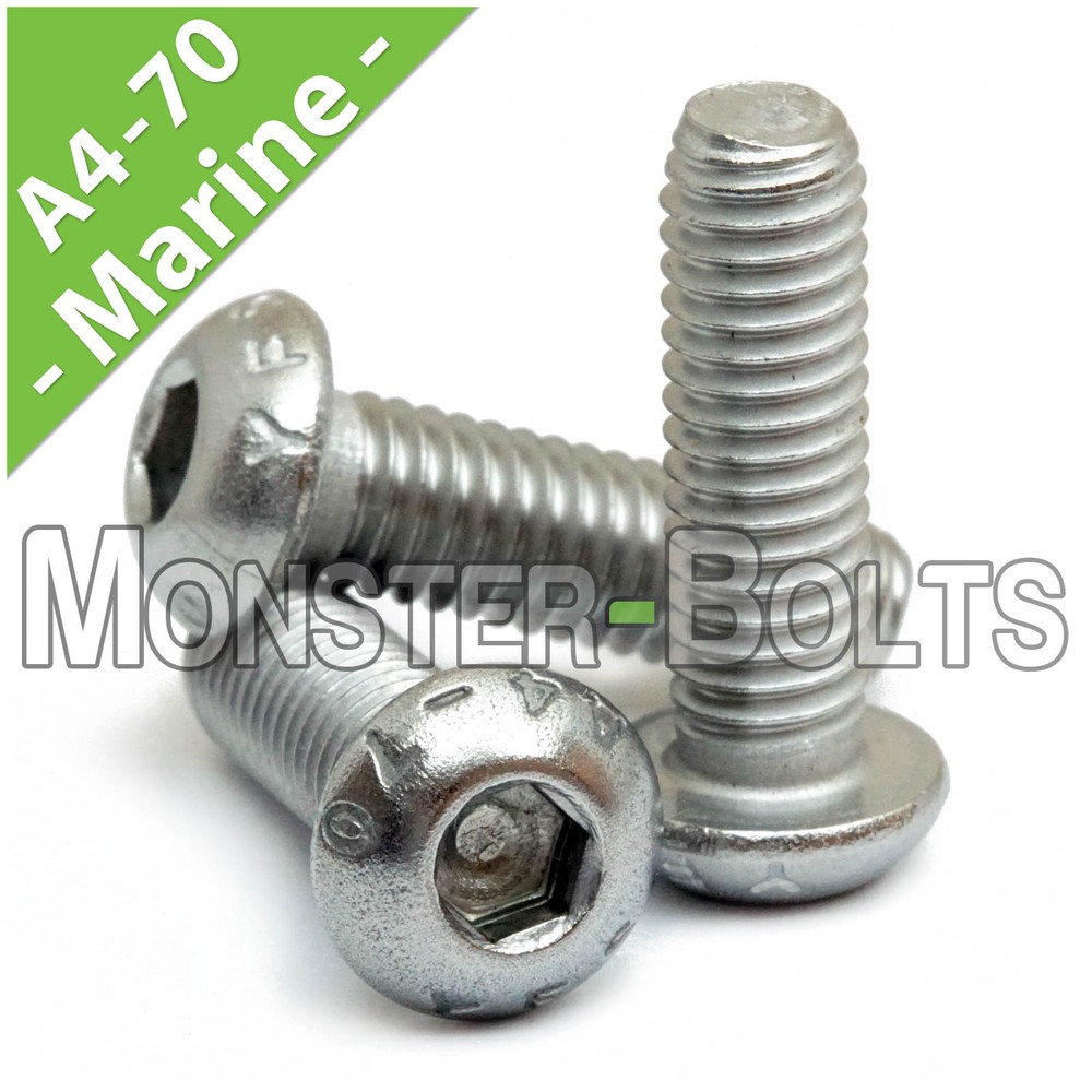 M8 Stainless Steel Button Head Socket Cap Screws, A4 / 316 Marine, Coarse 1.25