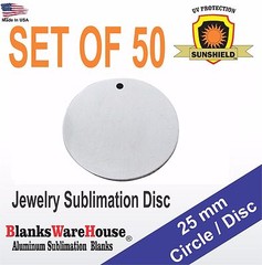 50 Pieces 25 mm Circle, SUBLIMATION BLANKS – Jewelry making supply, .032 w/ HOLE