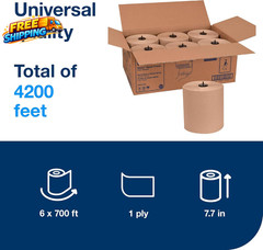 Matic Paper Hand Towel Roll Natural H1 Universal 100% Recycled Fiber 6 Rolls