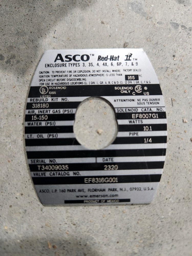 1/4″ ASCO Brass EF8316G001 3W NC 120v AC Solenoid Valve Hazardous Location Use.