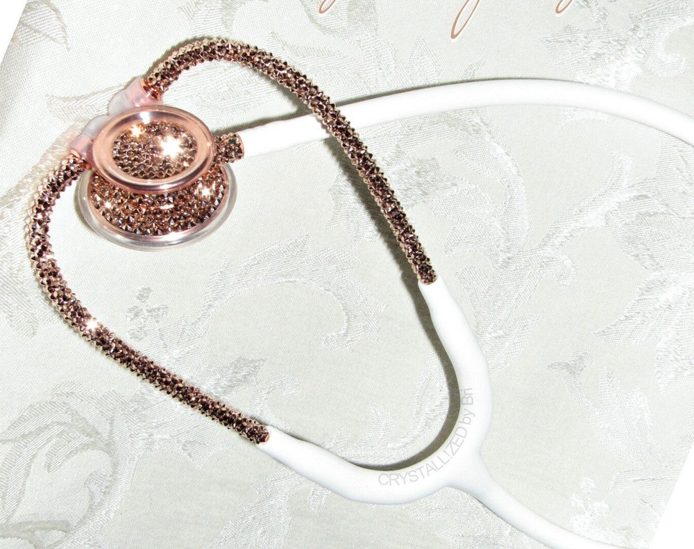 Bling Rose Gold White Stethoscope AUSTRIAN CRYSTALS Custom Bedazzled MDF MD One