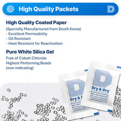 5 Gram [50 Pack] “Dry & Dry” Silica Gel Desiccant Packets – Rechargeable Cloth