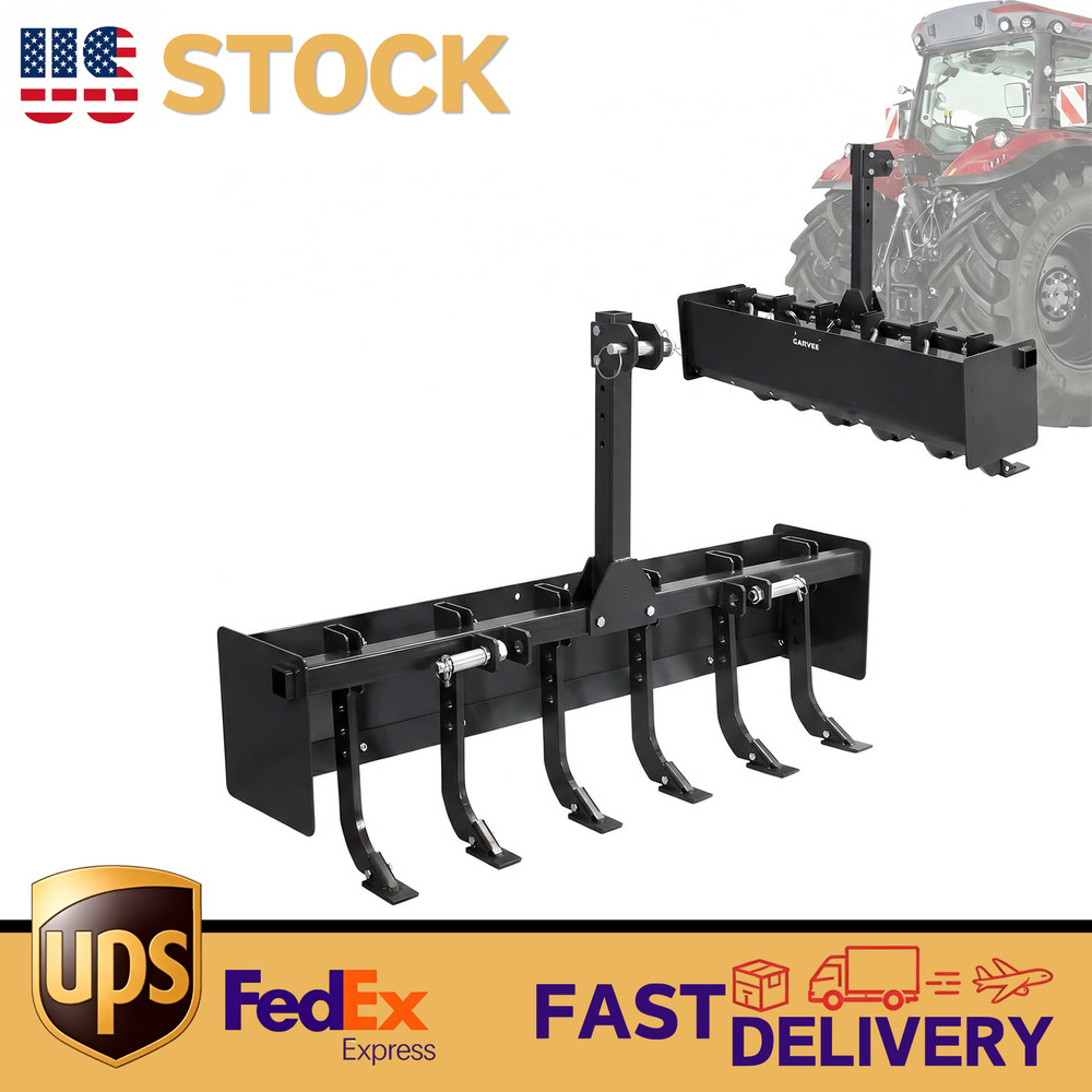 3 Point Hitch 55″Box Blade Scraper W/6 Adjustable Shanks Heavy Duty For Cat 0,1