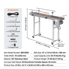 VEVOR Belt Conveyor PVC Stainless Steel Belt Conveyor 47″x7.8″ Double Guardrail