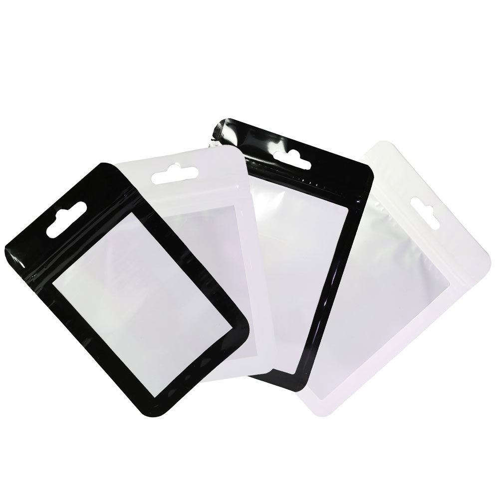 Different Sizes Black White Framed Clear Front Mylar Zipper Bag w/ Euro Slot M