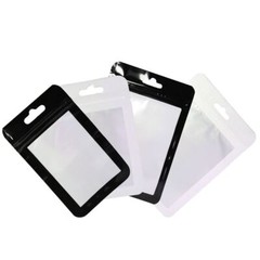 Different Sizes Black White Framed Clear Front Mylar Zipper Bag w/ Euro Slot M
