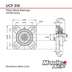 UCF210 Flange Bearing 50mm Bore, 4-Bolt Self-Aligning, Solid Base (Qty 1)