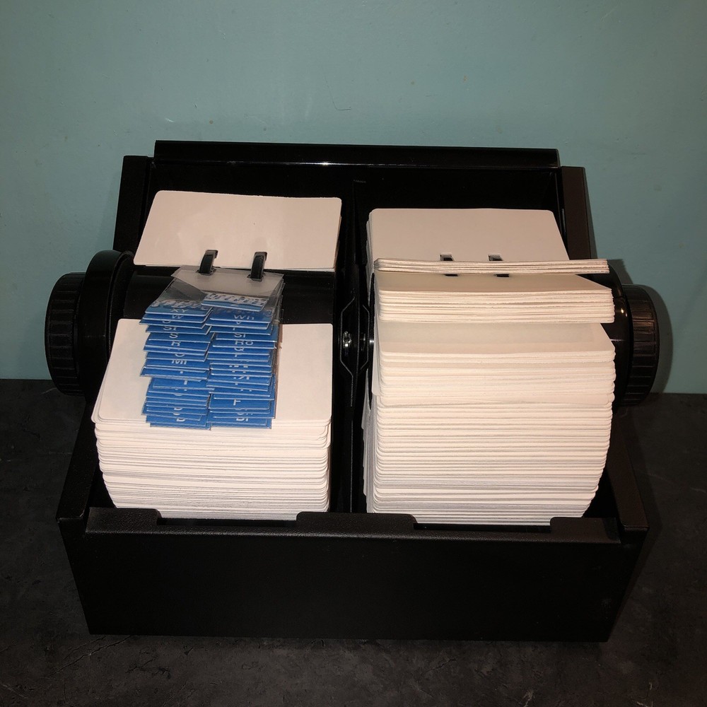 Rolodex Jumbo Double Rotary 2400 Black Roll Top Card File Vintage No Key