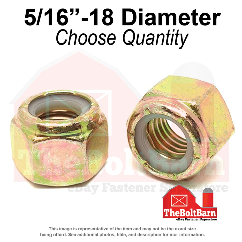 5/16″-18 Grade 8 Nylon Insert Lock Nuts Zinc Yellow Coarse Thread (Pick Qty)