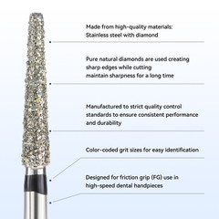 Dental Diamond Burs Flat End Taper FG Medium/Coarse Grit Friction Grip Burs