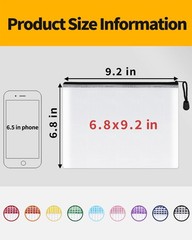 Black 18 Packs 6.8×9.2 Inch Extra Large WaterResistant Plastic Mesh Zip Pouch