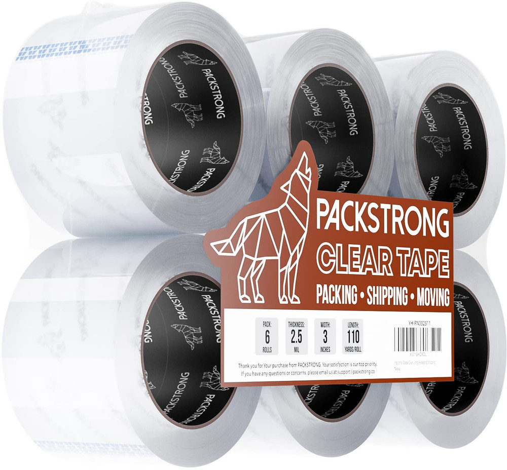 Industrial Grade Clear Packing Tape 6 Rolls – 110 Yards per Roll – 3″ Wide X 2.5
