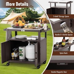 Outdoor Grill Cart with Stainless Steel Tabletop and Storage Cabinet,Movable Kit