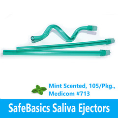 Dental SafeBasics Saliva Ejectors Clear Green w/ Green Tip, Mint Scented, 105/Bg