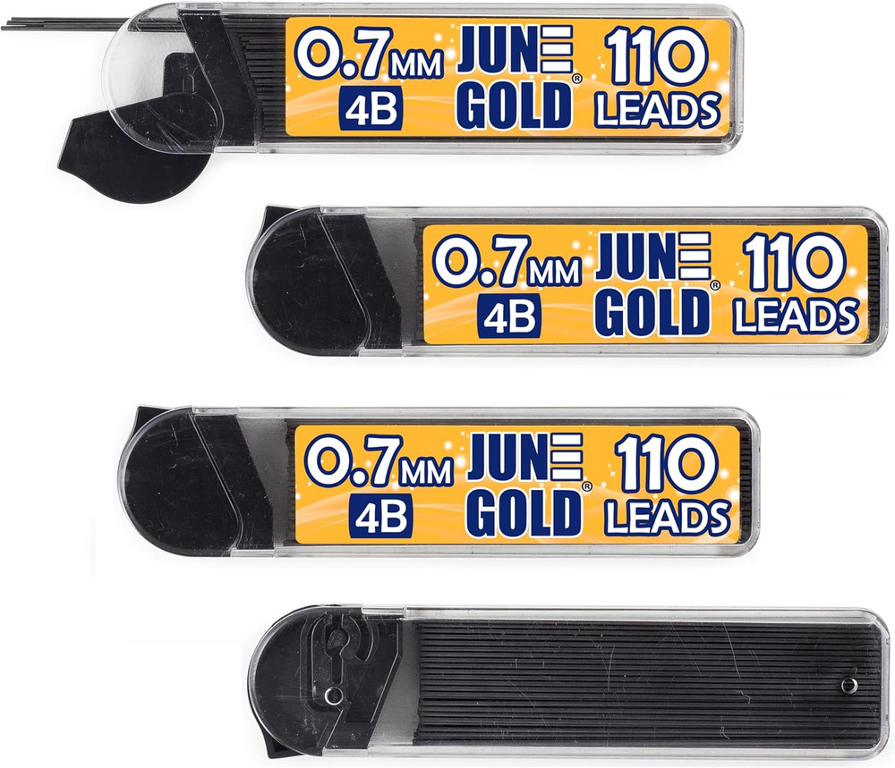 June Gold 440 Pieces, 0.7 Mm 4B Lead Refills, 110 Pieces per Dispenser, Medium T