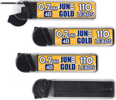 June Gold 440 Pieces, 0.7 Mm 4B Lead Refills, 110 Pieces per Dispenser, Medium T