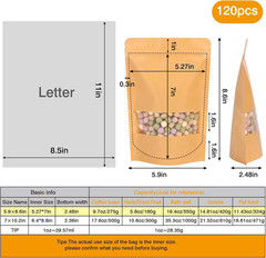 120Pcs 5.9X8.6 Inches Kraft Paper Resealable Bags for Small Business, Kraft Bags