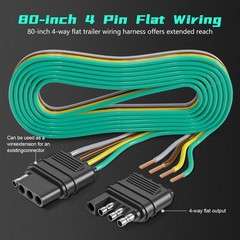 4 Pin Trailer Connector Harness Extension 80 Inch, 16AWG 4 Way Trailer Plug Flat