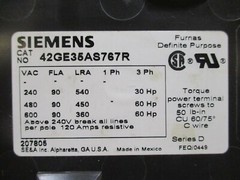 NEW Siemens 42GE35AS767R Definite Purpose Contactor 24V-DC Coil 3P 90A 3PH 60-Hp
