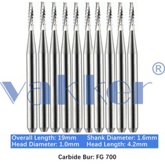 Vakker 10PC Dental Tungsten Friction Grip Carbide Burs High Speed FG Long Shank