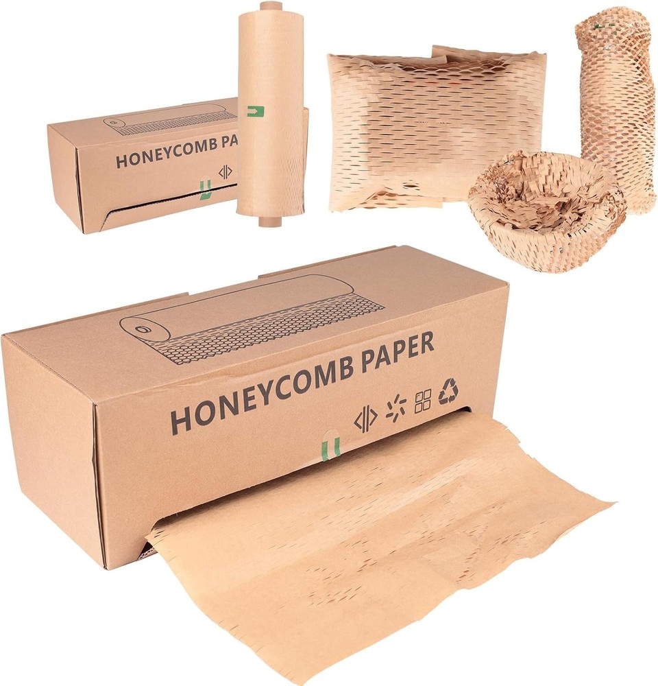 Eco-Friendly Honeycomb Packing Paper – 15″ x 500′ with Easy Dispense Box