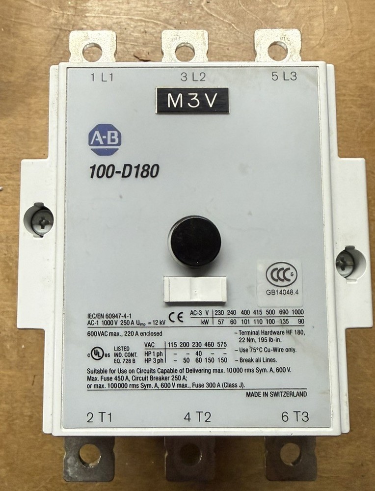Allen Bradley 100-D180 Contactor; 3 phase; 3-pole 600 VAC