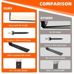 4 Pack Heavy Duty Floating Shelf Brackets, Black Metal L Wall Brackets, DIY I…