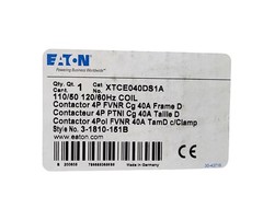 Eaton 40A IEC Contactor XTCE040DS1A Side-Mounted 110/120V 3P Screw Terminal FVNR