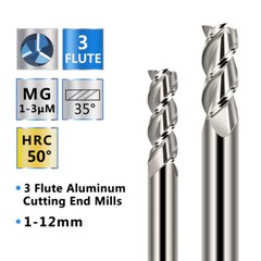 1/4″ CNC Solid Carbide Bit 3 Flute End Mill Square End for Aluminum Cutting